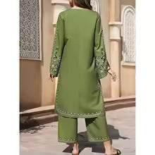 2pcs Boho Chic Salwar Suit Ethnic Print Lightweight Non-See-Through Ramadan Fashion with Flared Cuffs & Hem for Women Outdoor Ev