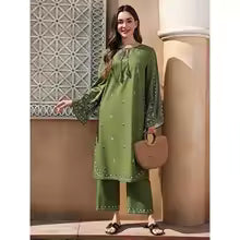 2pcs Boho Chic Salwar Suit Ethnic Print Lightweight Non-See-Through Ramadan Fashion with Flared Cuffs & Hem for Women Outdoor Ev